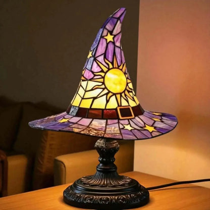 🔥Stained Glass Witch Hat Lamp, Halloween LED Desk Light for Home Bar Cafe Decor, Vintage Table Lamp, Housewarming Gift