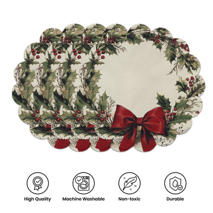 10 pcs Winter Poinsettia Pinecone Shape Table Mats, Non-Slip Fabric Table Mats