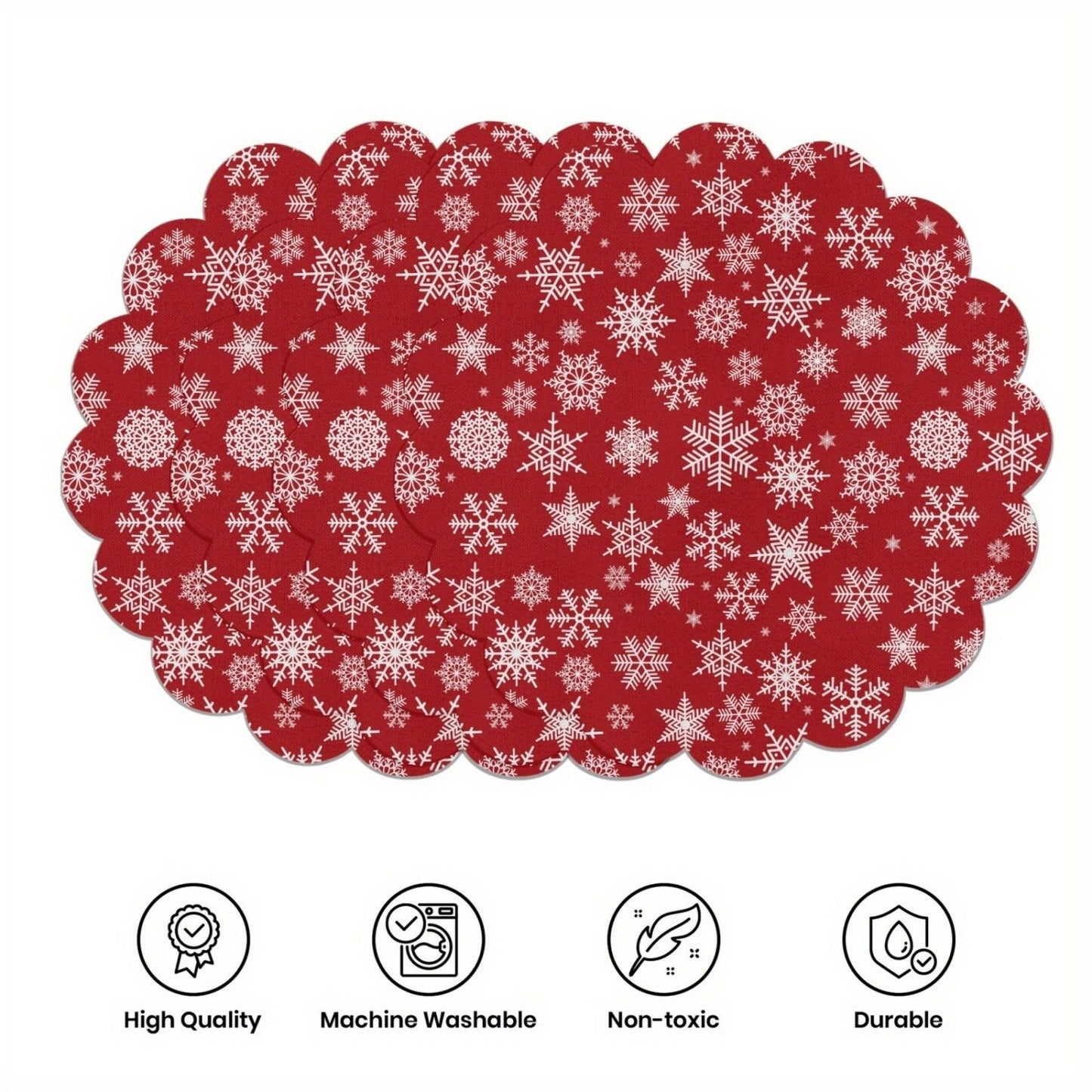 10 pcs Winter Poinsettia Pinecone Shape Table Mats, Non-Slip Fabric Table Mats