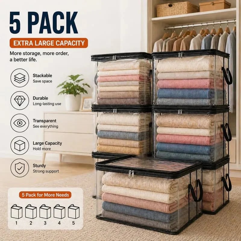 📦Large Heavy-Duty Thick Plastic Clear Storage Bag for Clothes, Moving & Storage