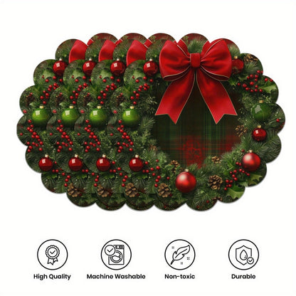10 pcs Winter Poinsettia Pinecone Shape Table Mats, Non-Slip Fabric Table Mats
