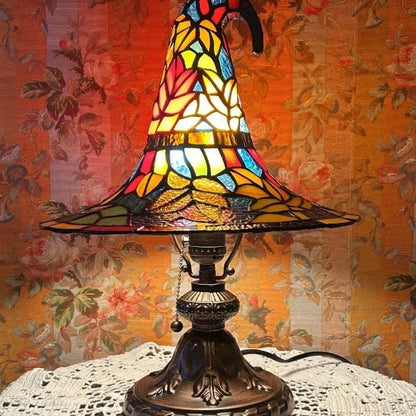 🔥Stained Glass Witch Hat Lamp, Halloween LED Desk Light for Home Bar Cafe Decor, Vintage Table Lamp, Housewarming Gift