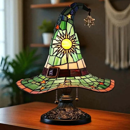 🔥Stained Glass Witch Hat Lamp, Halloween LED Desk Light for Home Bar Cafe Decor, Vintage Table Lamp, Housewarming Gift