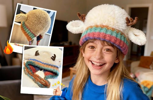 🎄🦌Cute Antler Plush Beanie