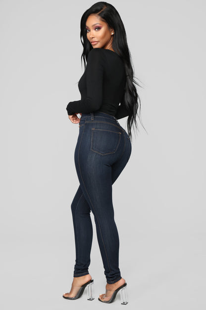 Classic High Waist Skinny Jeans - Dark Denim